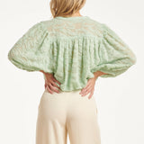 Structuur Blouse Met Knoopsluiting En 3/4 Mouwen | Soft Green