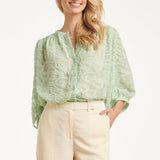Structuur Blouse Met Knoopsluiting En 3/4 Mouwen | Soft Green