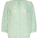 Structuur Blouse Met Knoopsluiting En 3/4 Mouwen | Soft Green