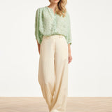 Structuur Blouse Met Knoopsluiting En 3/4 Mouwen | Soft Green