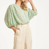Structuur Blouse Met Knoopsluiting En 3/4 Mouwen | Soft Green