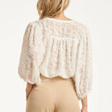 Structuur Blouse Met Knoopsluiting En 3/4 Mouwen | White