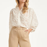 Structuur Blouse Met Knoopsluiting En 3/4 Mouwen | White
