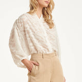 Structuur Blouse Met Knoopsluiting En 3/4 Mouwen | White