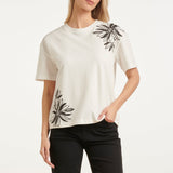 T-Shirt com Estampado Floral Luxuoso e Lantejoulas | White - Black