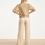 Top Met Jacquard Bloemenprint En V-Hals | Dark Sand
