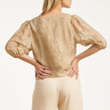 Top Met Jacquard Bloemenprint En V-Hals | Dark Sand