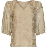 Top Met Jacquard Bloemenprint En V-Hals | Dark Sand
