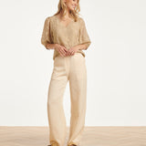 Top Met Jacquard Bloemenprint En V-Hals | Dark Sand