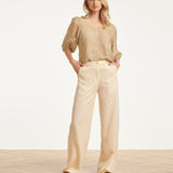 Top Met Jacquard Bloemenprint En V-Hals | Dark Sand