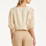 Top Met Jacquard Bloemenprint En V-Hals | Off White