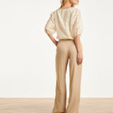 Top Met Jacquard Bloemenprint En V-Hals | Off White