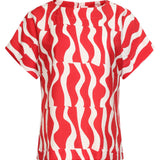 Top com Mangas Curtas e Estampado Ondulado Vermelho e Branco | Red - White