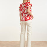Top com Mangas Curtas e Estampado Ondulado Vermelho e Branco | Red - White
