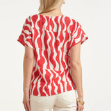 Top com Mangas Curtas e Estampado Ondulado Vermelho e Branco | Red - White