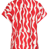 Top com Mangas Curtas e Estampado Ondulado Vermelho e Branco | Red - White