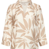 Top com Decote V e Estampado Floral Bege/Branco | Off White - Dark Sand