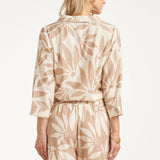 Top com Decote V e Estampado Floral Bege/Branco | Off White - Dark Sand
