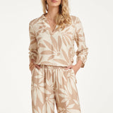 Top com Decote V e Estampado Floral Bege/Branco | Off White - Dark Sand