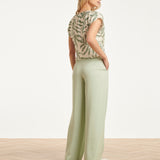 Top Met Groene Bladprint En V-Hals | Jade - Off White