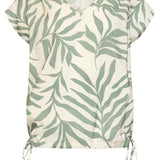 Top Met Groene Bladprint En V-Hals | Jade - Off White