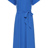 Travel Midi Jurk Met Ceintuur En Korte Mouwen | Cobalt