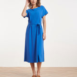 Travel Midi Jurk Met Ceintuur En Korte Mouwen | Cobalt