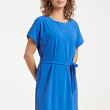 Travel Midi Jurk Met Ceintuur En Korte Mouwen | Cobalt