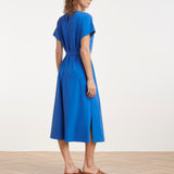 Travel Midi Jurk Met Ceintuur En Korte Mouwen | Cobalt