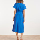 Travel Midi Jurk Met Ceintuur En Korte Mouwen | Cobalt