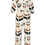 Fato-Macaco em Tecido Travel com Estampado Azteca Gráfico em Bege, Preto e Castanho | Sand - Multicolor