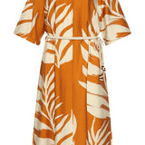 Tuniek Jurk Met Tropische Blad Print In 
Oker Geel | Mustard - Off White
