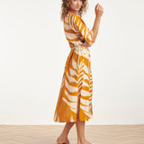 Tuniek Jurk Met Tropische Blad Print In 
Oker Geel | Mustard - Off White