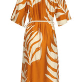 Tuniek Jurk Met Tropische Blad Print In 
Oker Geel | Mustard - Off White