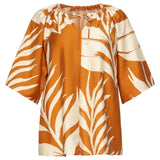 Tuniek Top Met Blad Print En Strikdetail In Oker Geel | Mustard - Off White
