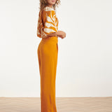 Tuniek Top Met Blad Print En Strikdetail In Oker Geel | Mustard - Off White