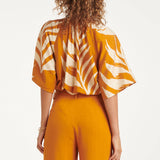 Tuniek Top Met Blad Print En Strikdetail In Oker Geel | Mustard - Off White