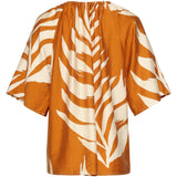 Tuniek Top Met Blad Print En Strikdetail In Oker Geel | Mustard - Off White