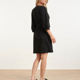 Vestido com Decote V e Estampado em Tecido Travel | Black