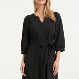 Vestido com Decote V e Estampado em Tecido Travel | Black