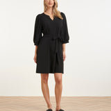 Vestido com Decote V e Estampado em Tecido Travel | Black