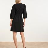 Vestido com Decote V e Estampado em Tecido Travel | Black