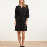 Vestido com Decote V e Estampado em Tecido Travel | Black
