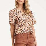 Top com Decote V e Estampado Animal Abstrato | Multicolor