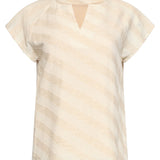 Top com Decote V e Estampado Diagonal | Sand - Dark Sand