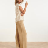 Top com Decote V e Estampado Diagonal | Sand - Dark Sand