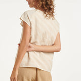 Top com Decote V e Estampado Diagonal | Sand - Dark Sand