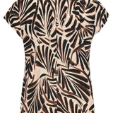 Top com Decote V e Estampado Gráfico de Palmeiras em Castanho e Bege | Off White - Brown