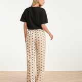 Calças Wide Leg com Estampado Azteca em Creme e Preto | Off White - Black