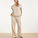 Calças Wide Leg com Estampado Azteca em Creme e Preto | Off White - Black